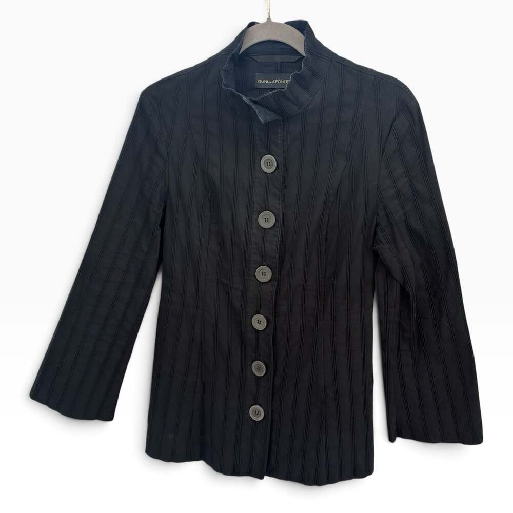 Gunilla Pontén Designer Jacket Black Pinstripe Structured Size 38 (CC)